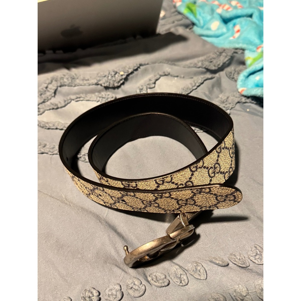 Gucci GG Marmont Belt Supreme Canvas Navy Leather Silver Buckle 90 36 - Picture 2 of 3